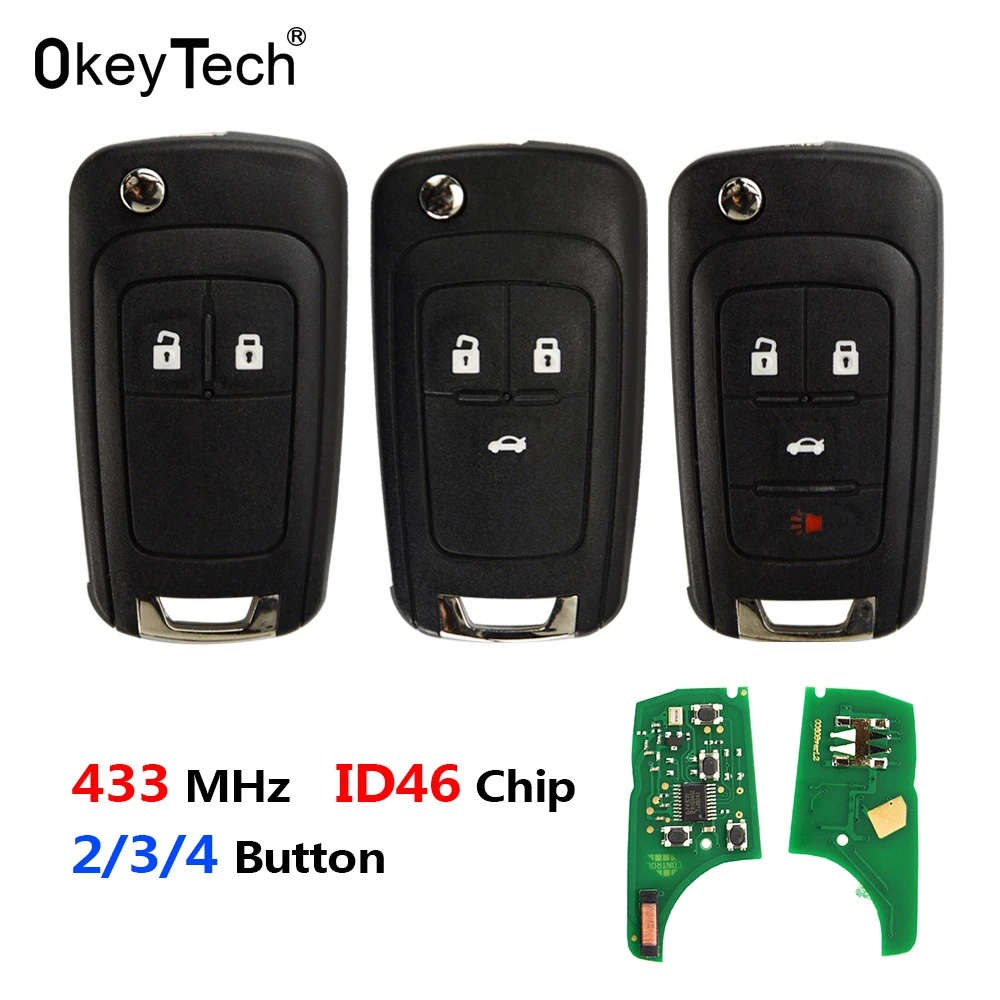 

OkeyTech 2/3/4 Buttons 433MHz ID46 Chip Remote Car Key For OPEL/VAUXHALL for Astra J Corsa E Insignia Zafira C 2009-2016