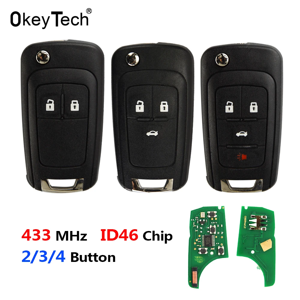 OkeyTech 2/3/4 кнопки 433 МГц ID46 чип дистанционный Автомобильный ключ для OPEL/VAUXHALL Astra J Corsa