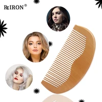 riron natural bamboo wooden crescent close teeth comb anti static head massage pocket size hair care comb