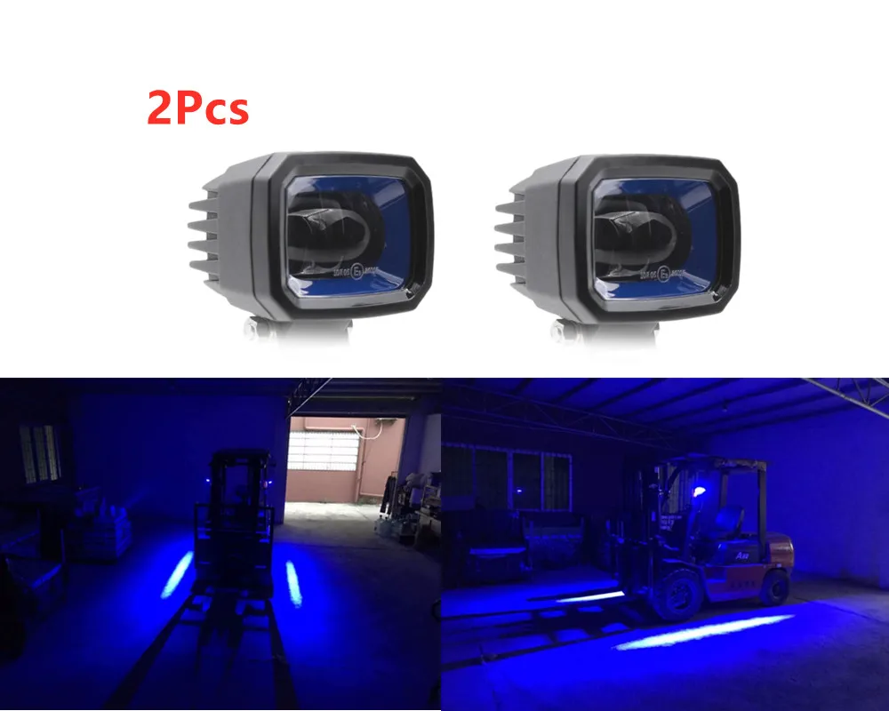 

2X 3Inch 10-80v E9 IP66 9W BLUE Flood Beam LED Forklift safety line zone Red Danger zone LED forklift warning light bluezone