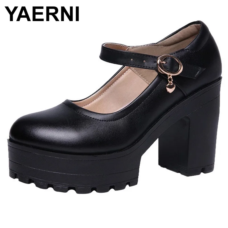 

YAERNI Classic Block Heel Platform Pumps Women Mary Jane Shoes 2021 Block Heel Fall Spring High Heels Shoes Ladies Office Black