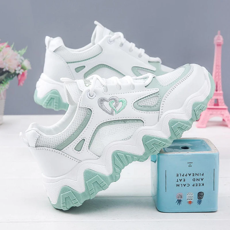 

Women Mesh Breathable Chunky Sneakers Female Students Platform Increase Running Sports Daddy Shoes Zapatillas Mujer New 2021