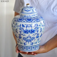 creative tengman blue flower ceramic tea caddy with lid household large capacity sealed storage jar flower vase home decoration