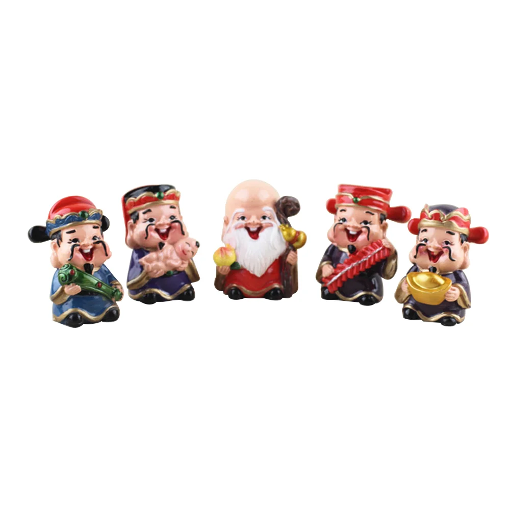 

5Pcs God Of Wealth Style Resin Car Interior Display Ornaments Home Decorations
