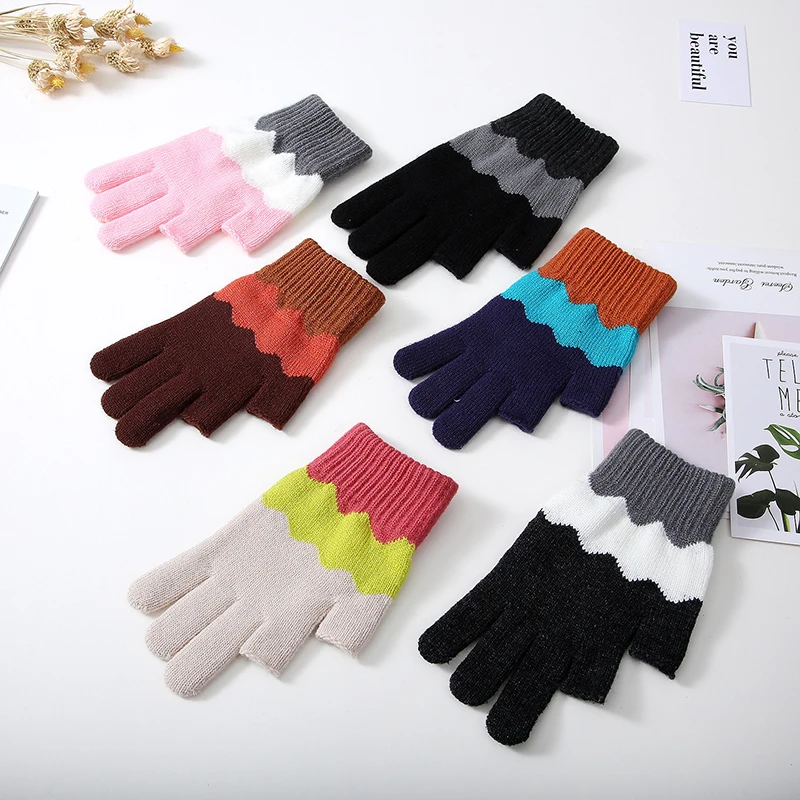 

2021 Autumn Winter Gloves Mens Plus Velvet Warm Two-Finger knitted Gloves Solid Color Writing Cycling Fishing Game Cold Gloves