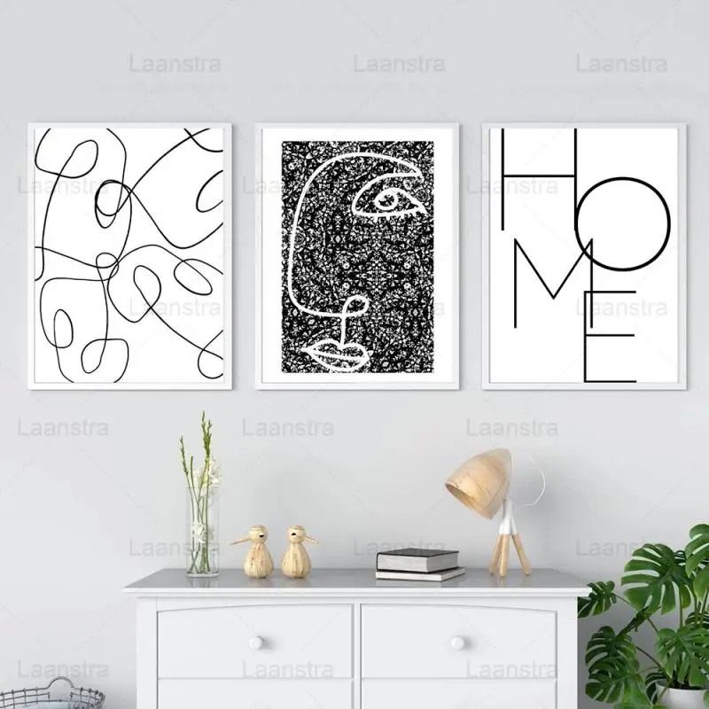 

Modern Posters and Prints Abstract Face Line Drawing Art Black and White Canvas Painting Home Decor Minimalist Design Wall Art