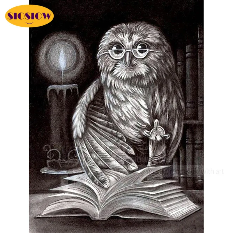 5d Алмазная мозаика вышивка сова 3d живопись черно белая крестиком совы квадратная