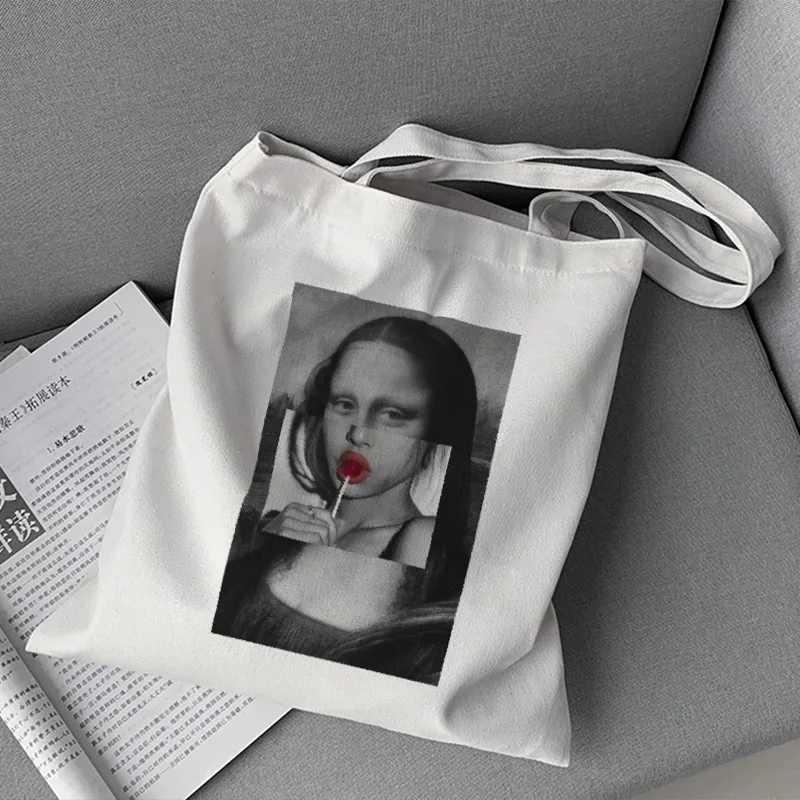 Bolso de compras con estampado estético de Mona Lisa, Maria Monroe, bolso de mano de Anime, bolso de