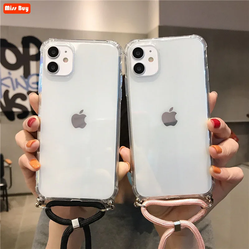 Прозрачный чехол со шнурком для iPhone 12 Mini 11 Pro XS Max XR X 7 8 6 6s Plus 5s SE 2020 переноски