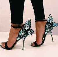 Luxury Laser Women Sandals High-heeled Butterfly-knot Metal Heels Dress Shoes Ankle Straps Cut-out Gladiator Sandals Shoes