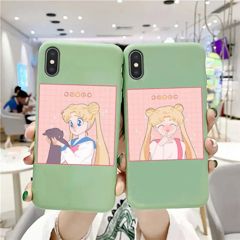 

Sailor moon aesthetic Original Liquid Silicone Phone Case For iphone 11 Pro Max X XS Max XR Solid Shell For iPhone 7 8 6 6S Plus