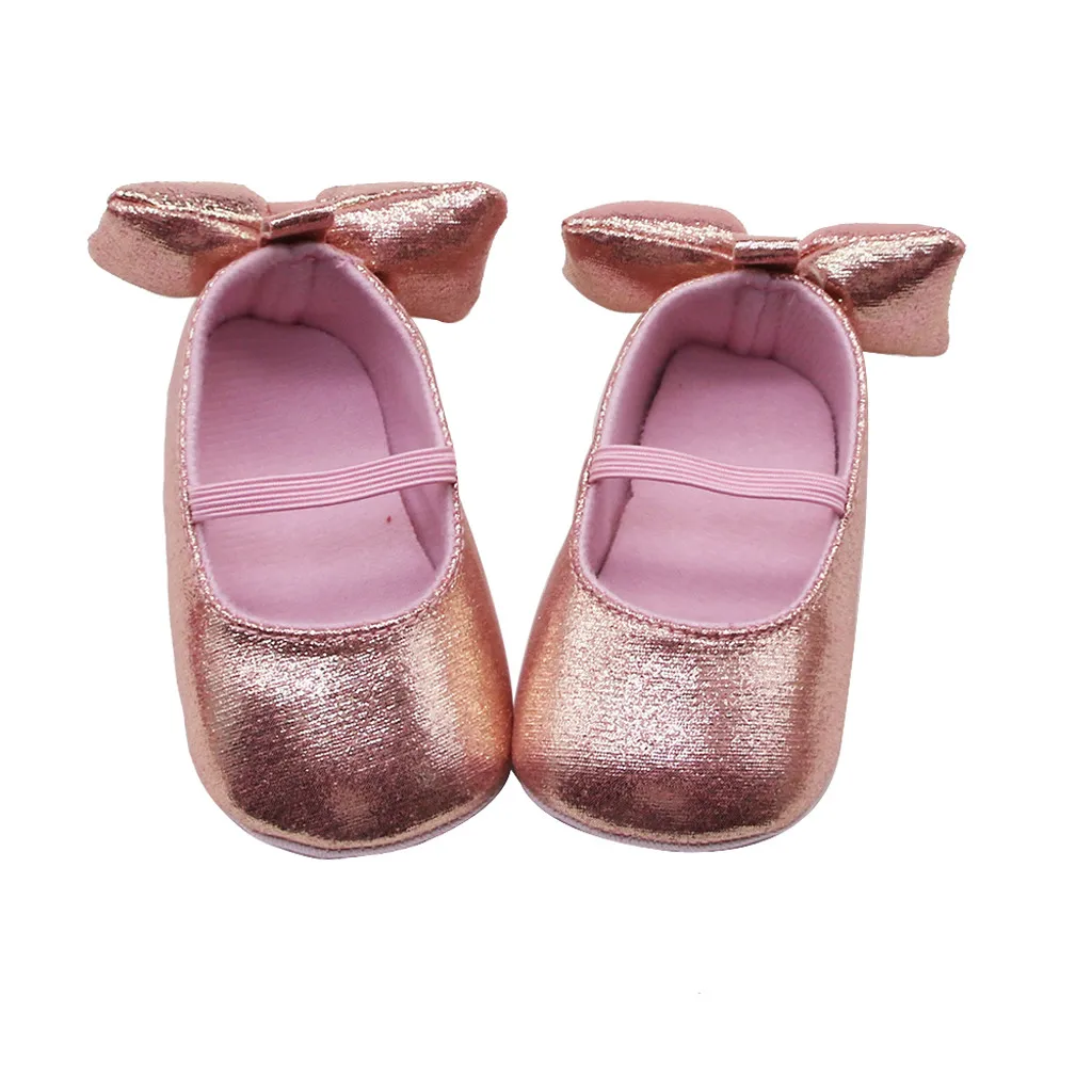 Однотонные туфли для новорожденных девочек с аппликацией и блестками мягкой