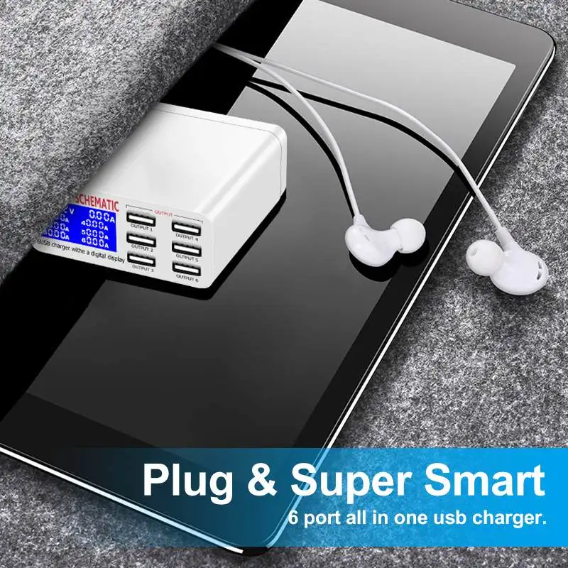 Интеллигентая(ый) 6 USB Порты и разъёмы Зарядное устройство паяльная станция 60W 8A ЖК-дисплей Дисплей быстрой зарядки для мобильного телефона зарядное устройство USB для планшета для iPhone samsung адаптер