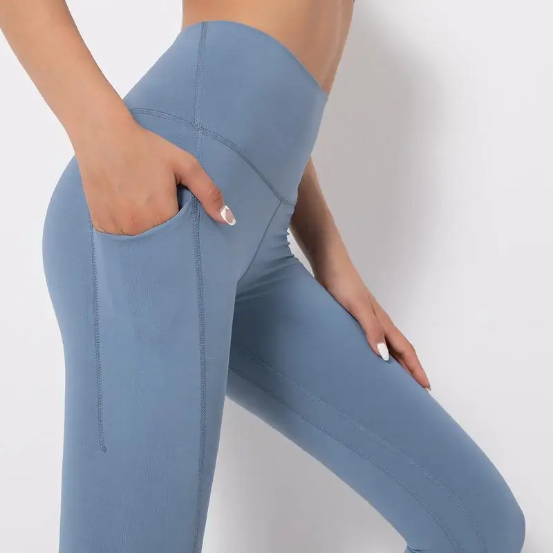 

2021 Yoga Pants Stretchy Sport Leggings High Waist Tights Sport Pants Side Pockets Push Up Running Women Gym Fitness Leggings