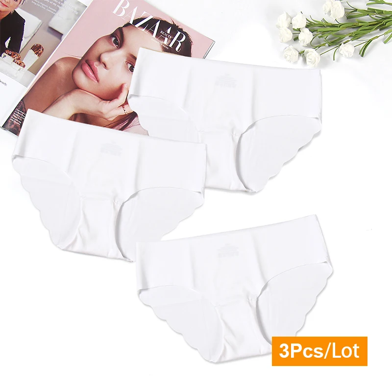 White 3 шт. открытый Шелковый бесшовный трусы сексуальные трусики женское нижнее белье трусы удобные трусики для девочек бикини женские трусики белье P0008 - Цвет: White