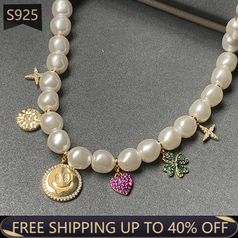 

Регулируемое ожерелье из серебра 925 пробы, золотой цвет, новинка июня, роскошный бренд Smiley, День Святого Валентина, яркий вечерние для вечери...