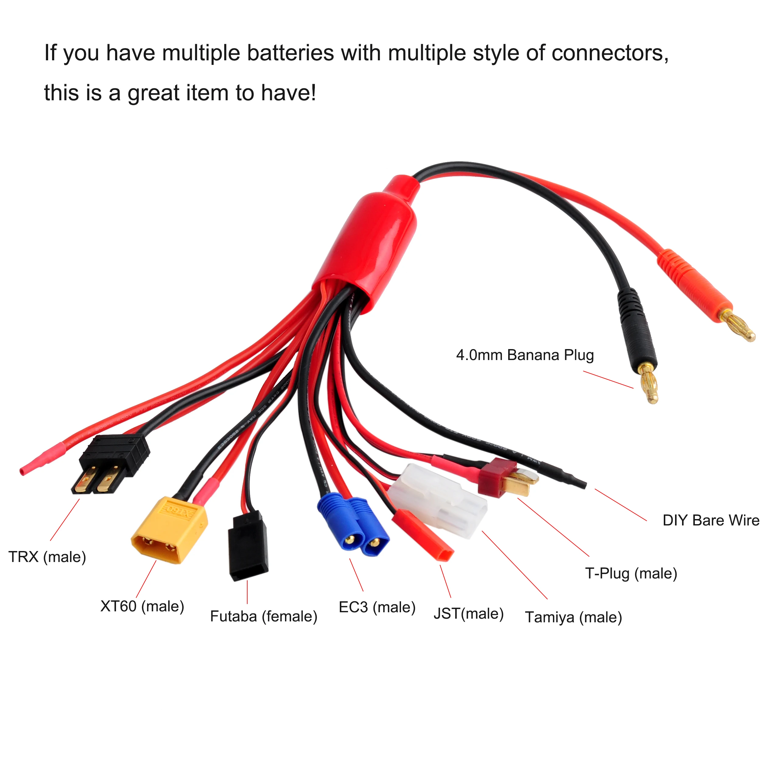 8 in 1 RC Lipo Battery Charger Adapter Connector Splitter Cable Convert Wire for TRX Tamiya EC3 JST Futaba XT60 T- Dean |