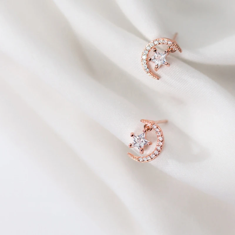 Женские серьги-гвоздики из серебра 925 пробы с Луной серебряные серьги | Украшения