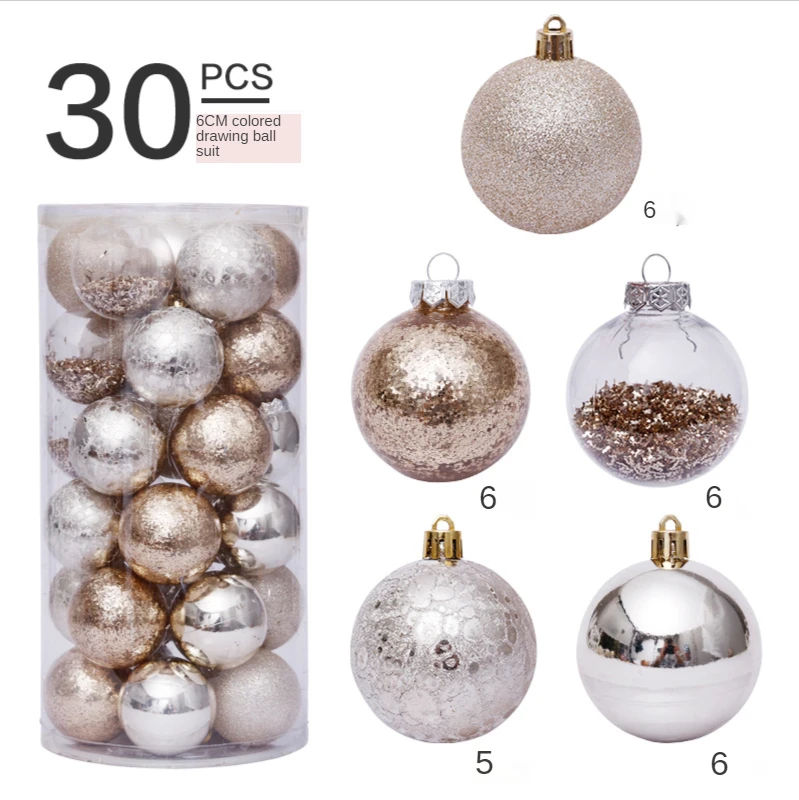 6cm/30 gold transparent Christmas ball set Christmas tree pendant Decorate the Christmas ball