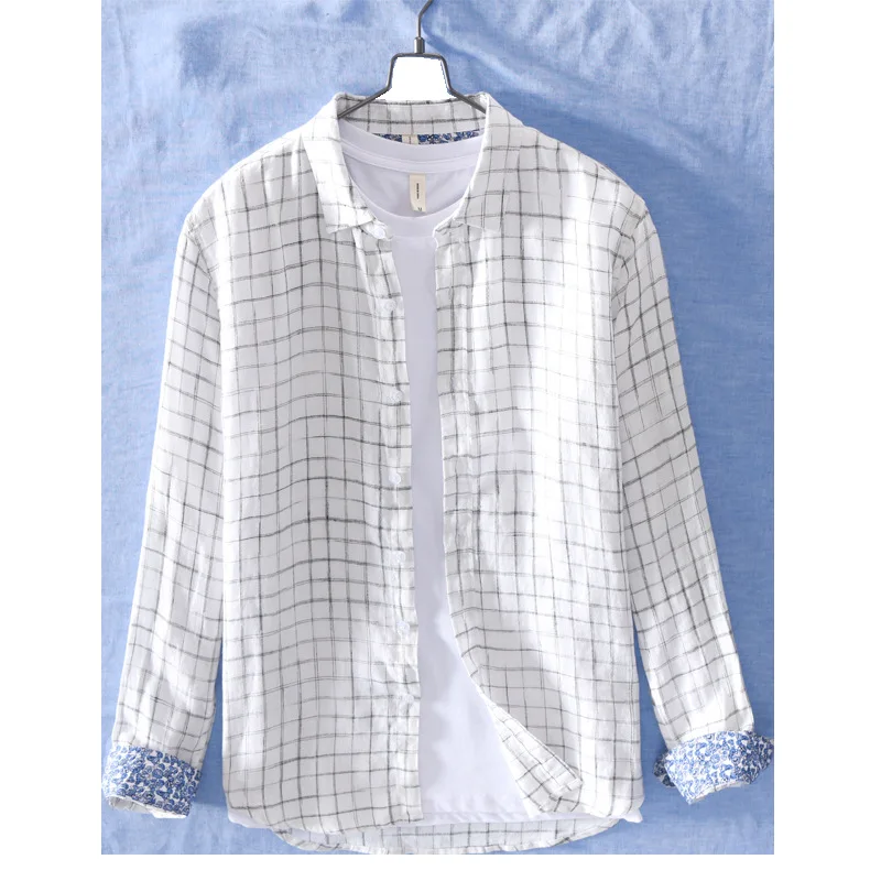 

Linen Plaid Shirts for Men Casual Long Sleeve Thin Autumn and Winter GML01-760