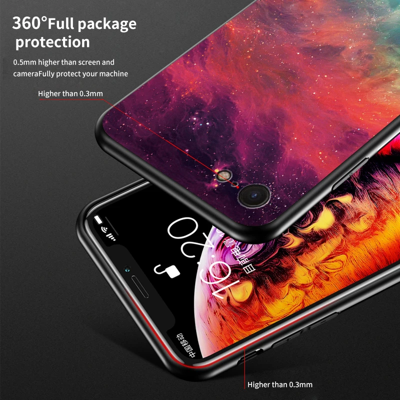Чехол uyфрат тонкий из закаленного стекла со звездным небом для iPhone SE 2020 11 Pro Max XR XS X
