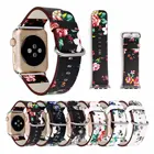 Кожаный ремешок с цветочным принтом для Apple Watch, ремешок 4238 40 44 45 41, звеньевой браслет с цветочным дизайном для iwatch se series 6 5 4 3