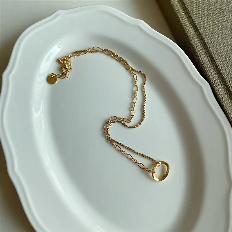 RUIYI Реальное серебро 925 пробы Минималистичная цепочка коробки Niche Chokers Женщины Изысканная простота Золотое серебряное ожерелье Ювелирные изделия.