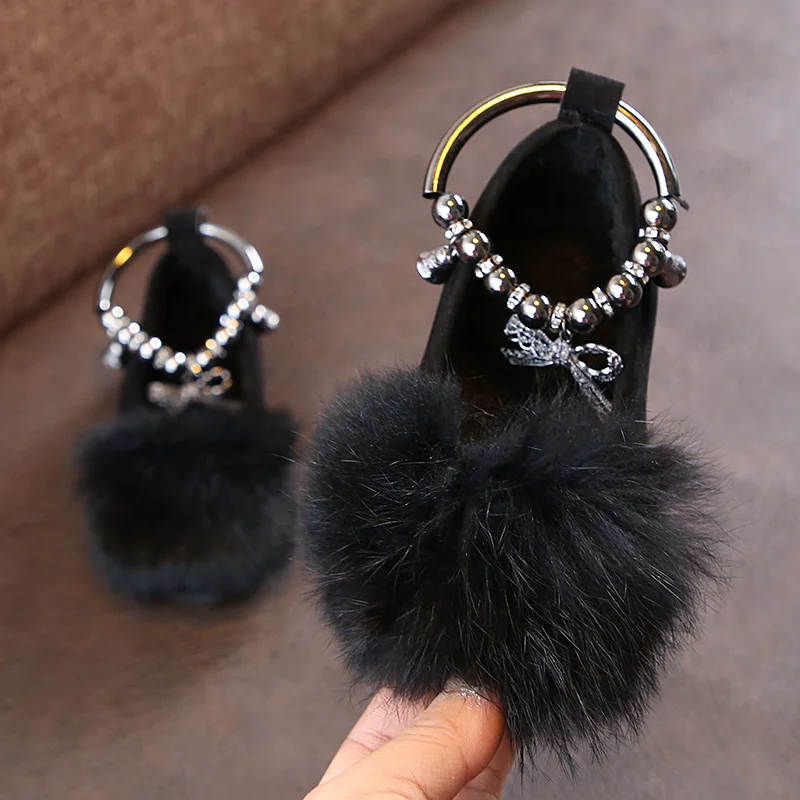 

2021 new fur flower arched little girl dress princess party shoes toddler wedding shoes baby children leather shoes 123456years