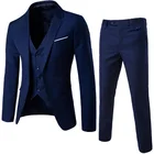 Мужской деловой костюм из трех предметов, блейзер + жилет + брюки