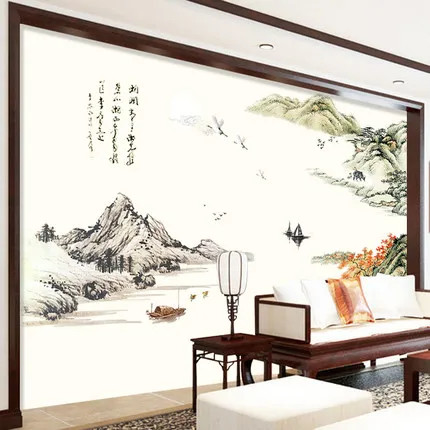 Большой стикер на стены с пейзажем в китайском стиле винтажный домашний декор