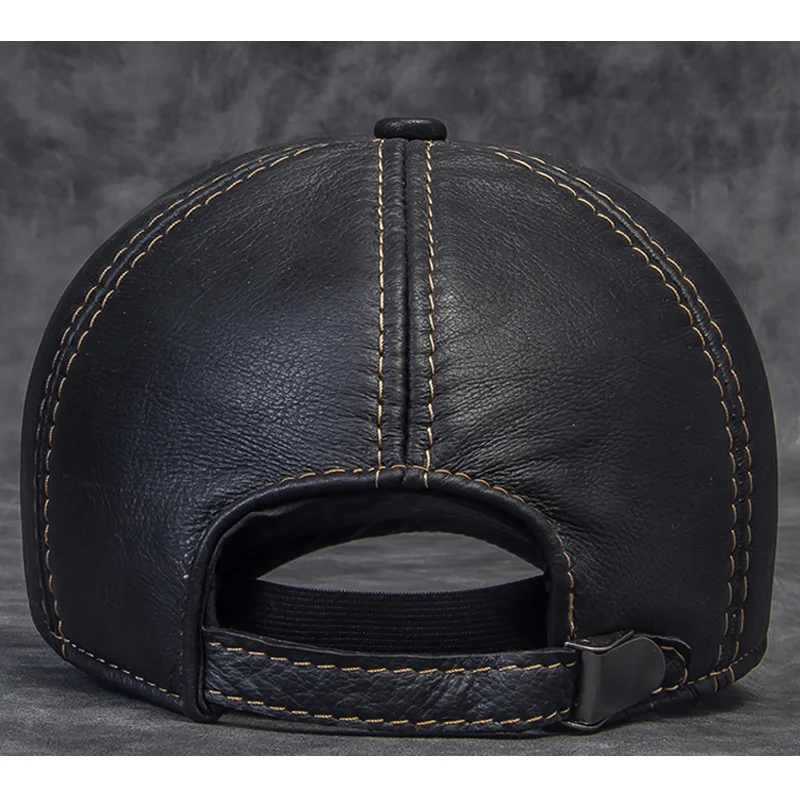 Online Marka Yeni 2020 Kış Erkek Hakiki Deri Beyzbol Kapaklar Açık Hokey Golf Balıkçılık Gorras Siyah/kahverengi şoför şapkası Adam Için