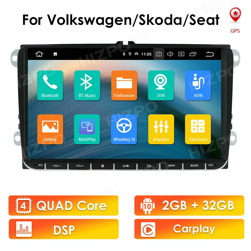 Автомобильный мультимедийный плеер на Android 10 для Volkswagen VW Polo Golf Passat B6 Tiguan 2007 2013 Skoda