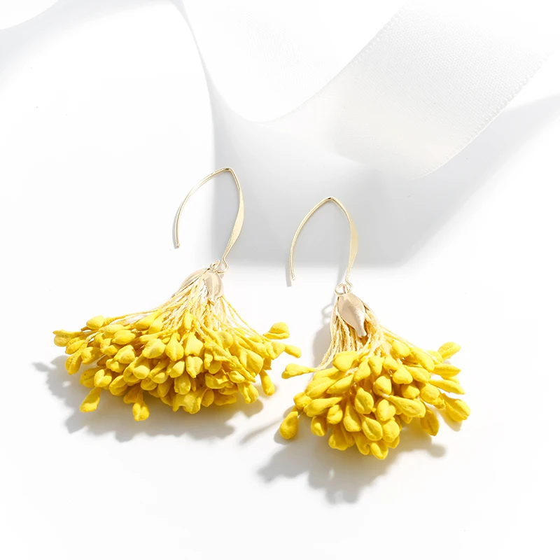 YMYW Romantic Jewelry Yellow Dried Flower Drop Earrings Korean Fashion Gold Copper for Women Girl Party Oorbellen | Украшения и