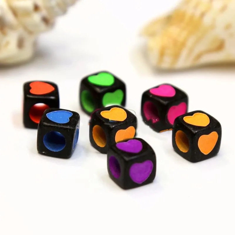 

New Black Neon Colors Cube Heart Beads DIY Jewelry FIndings 7*7mm 1800pcs Square Big Hole Acrylic Pearl Beads Bracelet Spacers