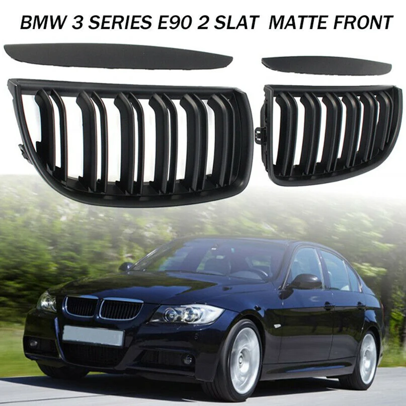 

Высокое качество ABS 1 пара матовый черный 2 планка Передняя почек решетки гриль для BMW3 серии E90 E91 2005-2007