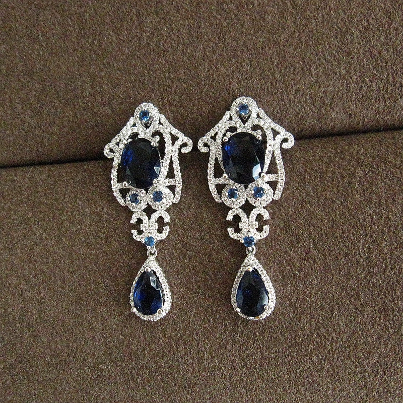Модные женские серьги в классическом стиле с фианитом ААА EC140|Серьги-подвески| |
