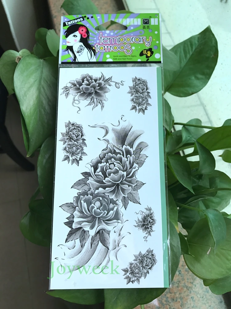 Водостойкая Временная тату наклейка коричневая Сексуальная хна пион роза цветок