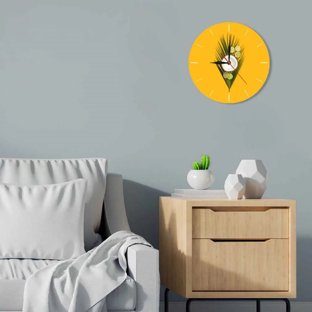 Тропическая Кокосовая пальма и лайм на желтом фоне Модные Акриловые Настенные