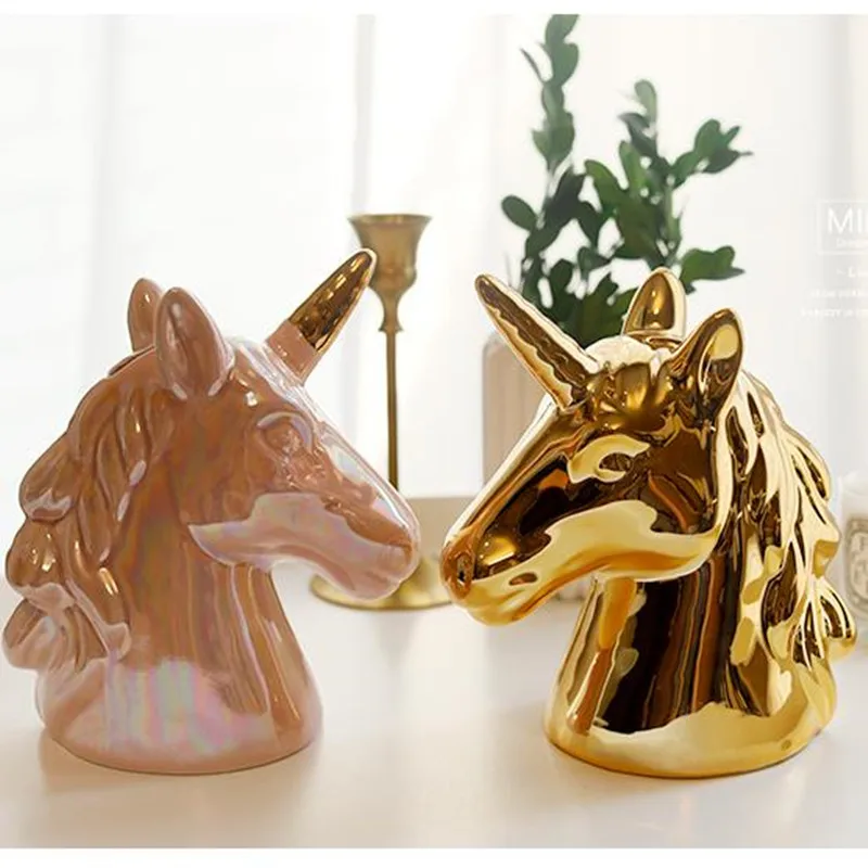 

Nordic ceramic unicorn horse head statue crafts, piggy bank, home office desktop decoration crafts, birthday gifts