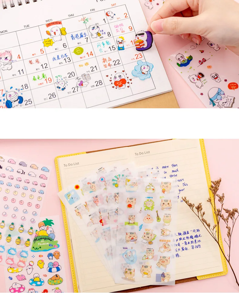 6 листов DIY Kawaii ПВХ мультфильм канцелярские наклейки Скрапбукинг для украшения фотоальбома дневника