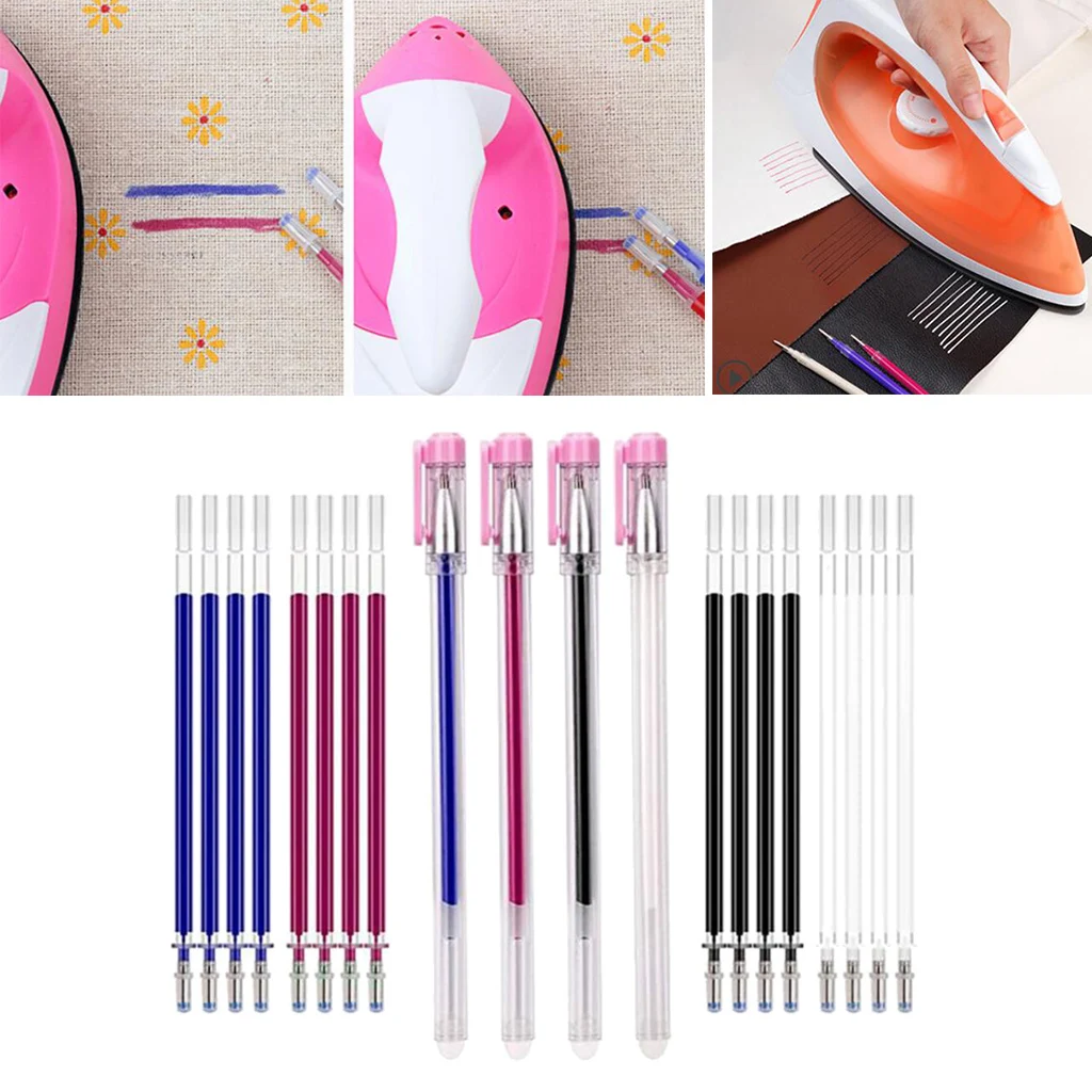 

4 Pieces Heat Erasable Marking Pens with 16 Extra Refills for Sewing and Cutting Work, Craft Making, Clothing Tailoring, etc.