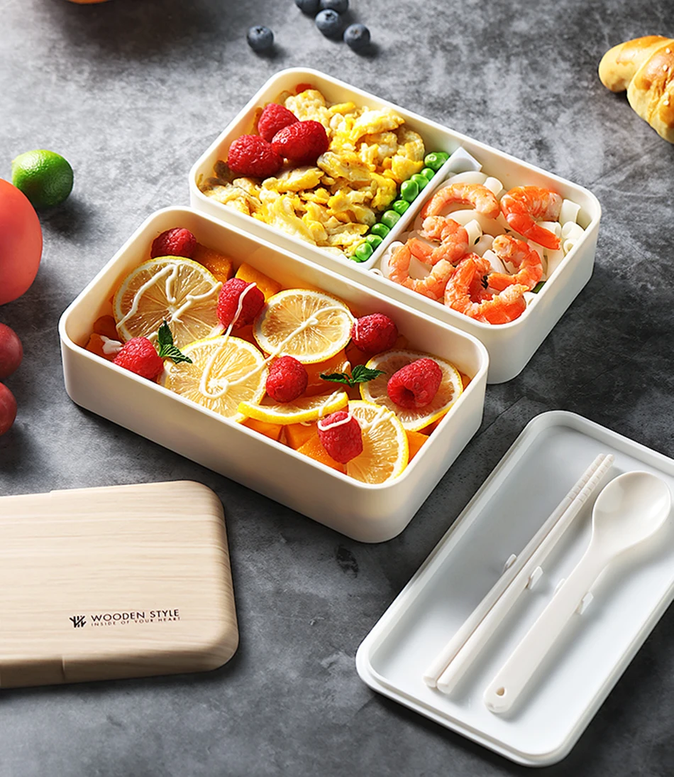 Микроволновая печь двухслойный Ланч-бокс для детей деревянный Bento box портативный контейнер BPA бесплатно Ланчбокс еда коробка ужин ведро