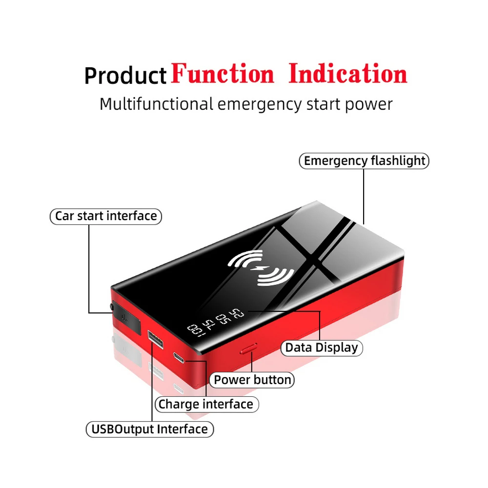 

Wireless Charger Jumpstarter 20000mAh 12V Type-C 600A Car Jump Starter Portable Power Bank Lighting Device Boster SOS for Car