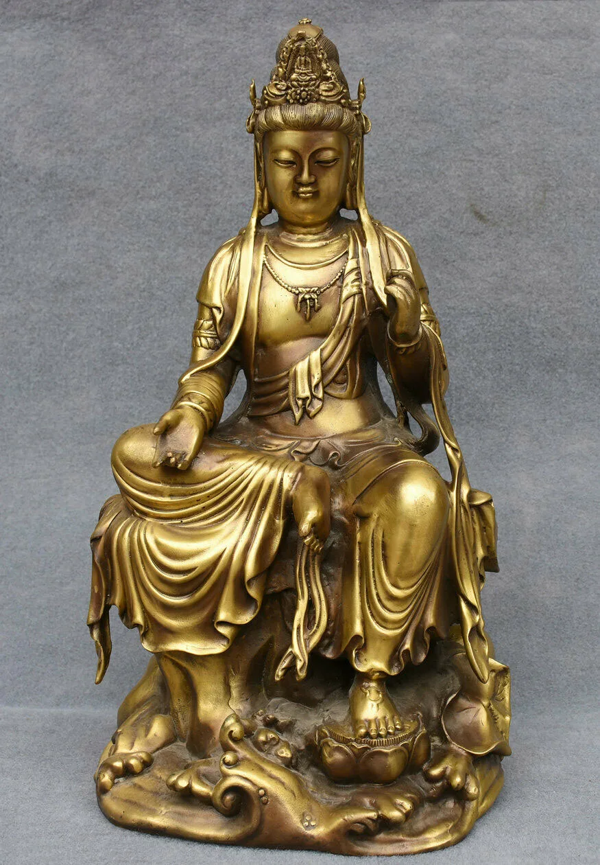 

Свадебное Украшение 18 "Тибетский буддизм Чистая медь и бронза Гуаньинь Кван-Инь богиня Будда статуя