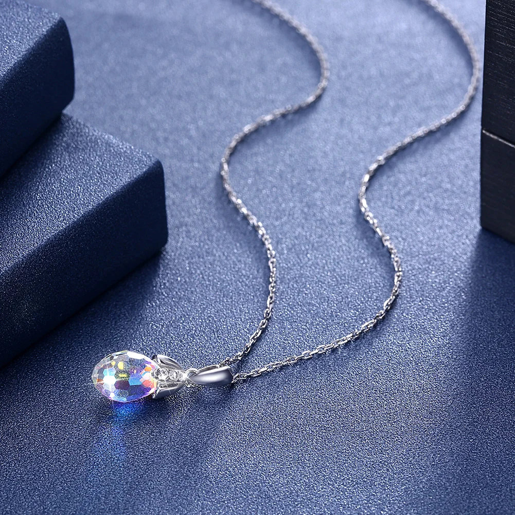 

ZEMIOR Women's 925 Sterling Silver Pendant Necklaces Drop-Shaped Colored Austria Crystal And Cubic Zirconia Wedding Necklace