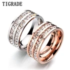 Женское титановое кольцо Tigrade, кольцо цвета розового золота и серебра с фианитом, вечерние ювелирные украшения для коктейлей и свадеб