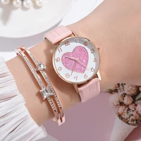 cute women bracelet watch fashion leather strap ladies watch heart shaped dial cheap exquisite clock gift