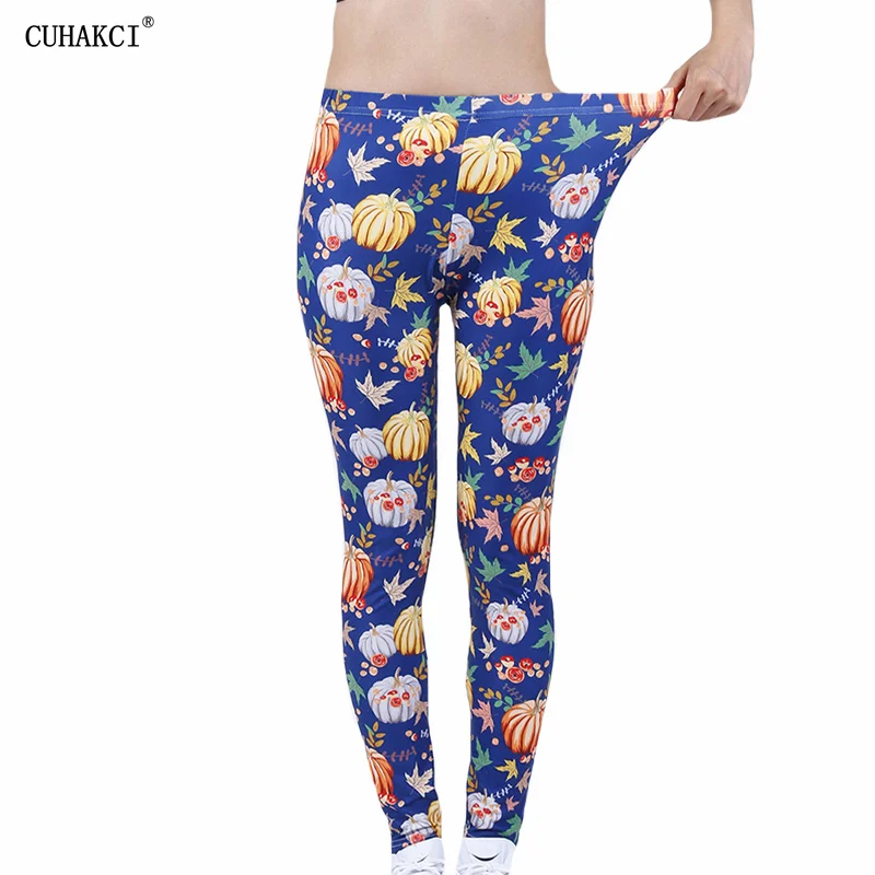 

CUHAKCI Women Leggings Christmas Pumpkin Printing Sexy Workout Pants High Waist Elastic Polyester Stretchy Fitness Leggins