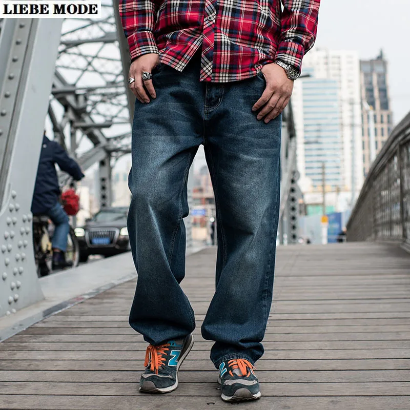 

Men's Wide Leg Jeans Skateboard Denim Pants Men Hip Hop Relaxed Fit Jeans Mens Casual Loose Straight Trousers Plus Size 44 46