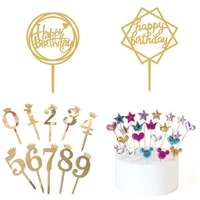 0 9 golden crown acrylic number birthday party cake insert love heart cake decoration pu decoration children party decoration
